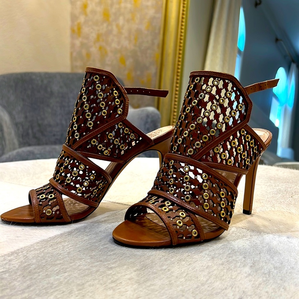 Vince Camuto caged brown heels